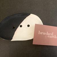 Handmade Ceramic Soap Dish by Brushed Earth (Black/ Cream)