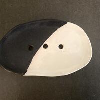Handmade Ceramic Soap Dish by Brushed Earth (Black/ Cream)