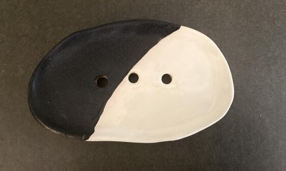 Handmade Ceramic Soap Dish by Brushed Earth (Black/ Cream)