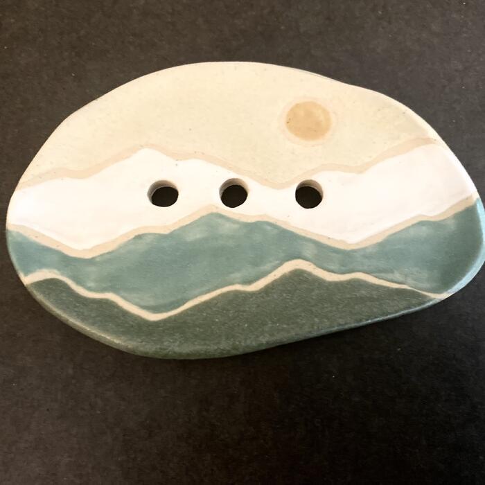 Handmade Ceramic Soap Dish by Brushed Earth (Blue/Green)