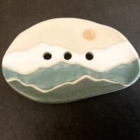 Handmade Ceramic Soap Dish by Brushed Earth (Blue/Green)
