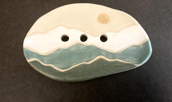 Handmade Ceramic Soap Dish by Brushed Earth (Blue/Green)