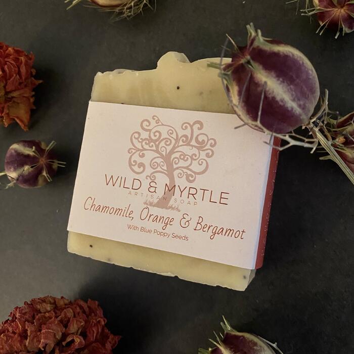 Roman Chamomile, Orange and Bergamot with Blue Poppy Seeds Handmade Botanical Soap
