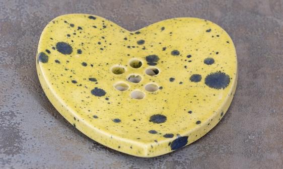 Heart-Shaped Handmade Ceramic Soap Dish - Gorse