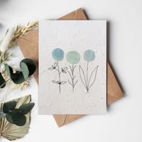 Teal Watercolour Flowers Seeded Greeting Card