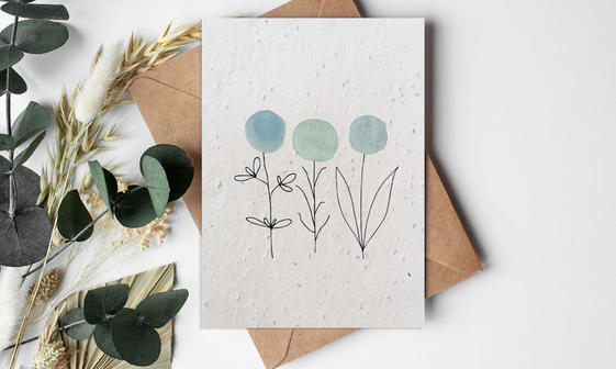 Teal Watercolour Flowers Seeded Greeting Card
