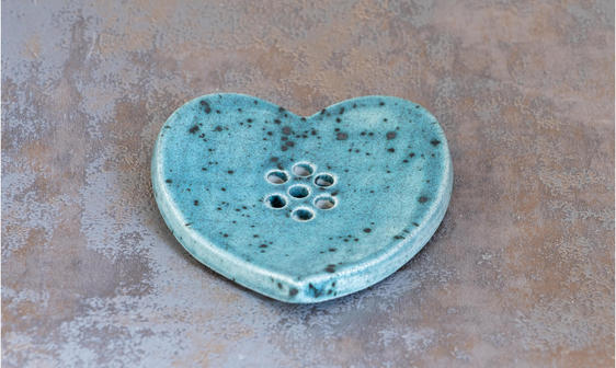 Heart-Shaped Handmade Ceramic Soap Dish - Ocean